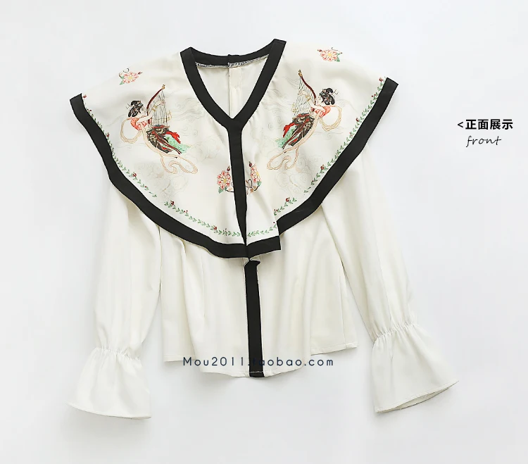 Линетт китайский стиль весна осень дизайн для женщин Китайский стиль фея печати рюшами шифон рубашки