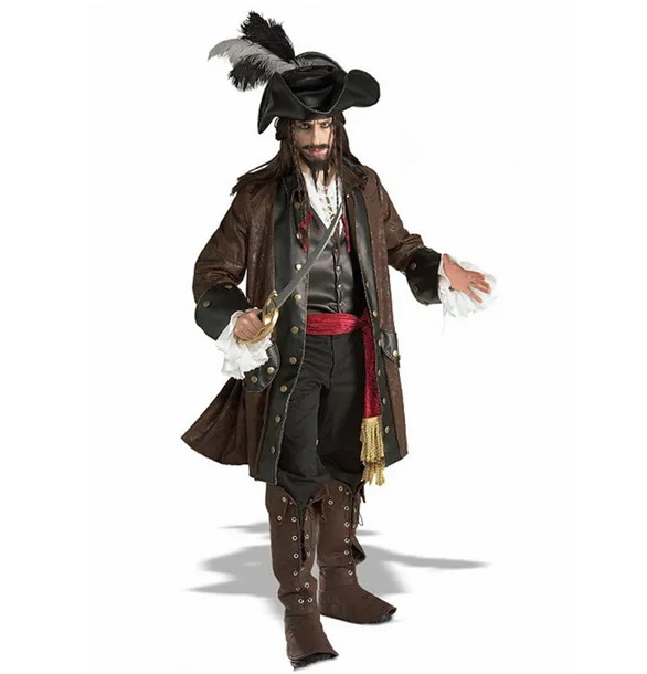 

Pirates of the Caribbean Jack Sparrow Costume Halloween Cosplay Captain Pirates Clothing Adult Men Party Uniforms Set