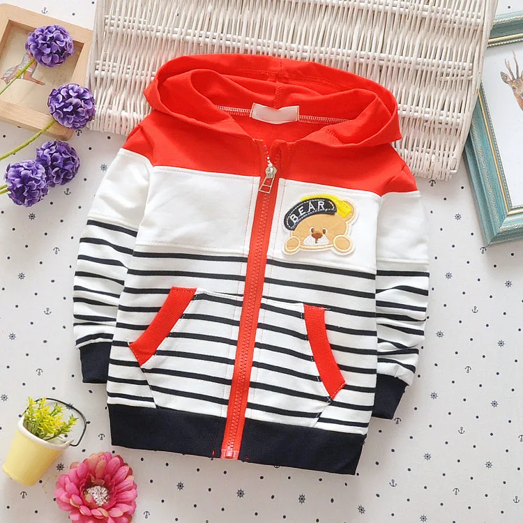 Baby Toddler Kids Boys Spring&autumn Cotton Bear Emboidery Jacket Zipper Coat For 70-110cm Height Kids Cardigan B003