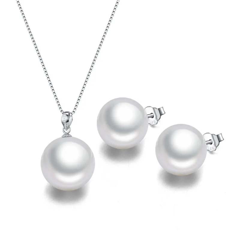

SNH 12mm Pendant and Earring 925silver JEWELRY White Shell Jewelry SetPearl
