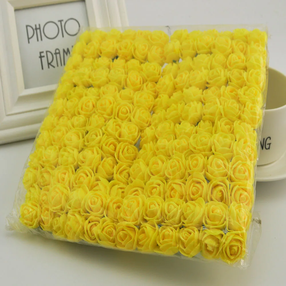 144 шт 2 см мини-розы из пенопласта для дома и свадьбы, искусственные цветы для скрапбукинга, сделай сам, венок, Подарочная коробка, дешевый искусственный букет цветов - Цвет: yellow