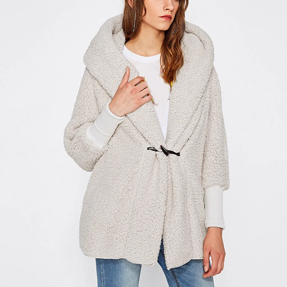 

HOT woman cashmere coats winter 2018 Long Sleeve Hooded High Long coat female Lightweight Plush loose cool white fashion Jacket