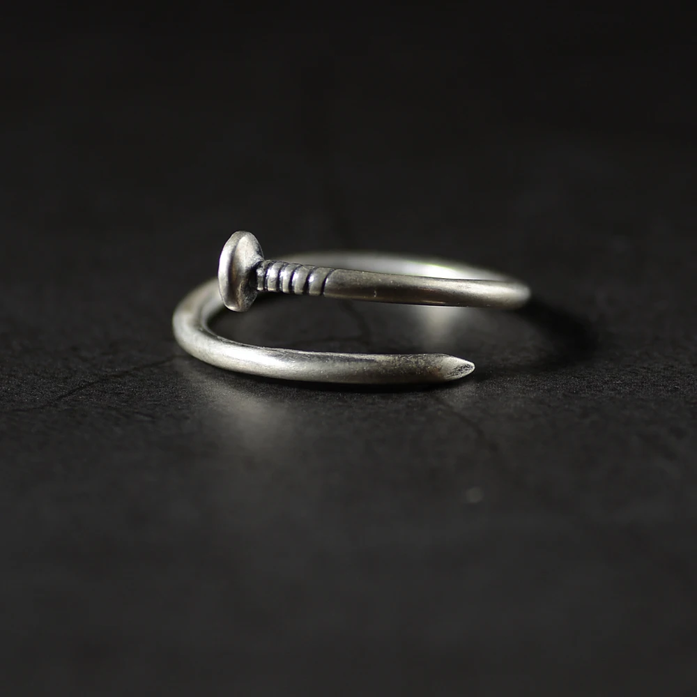 

925 Sterling Silver Vintage Nails Punk Ring for Women Men Jewelry Open Adjustable SS-018