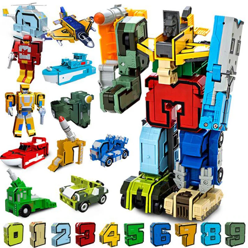 15Pcs Assembly Puzzle Transformer Robot Numbers Armour Symbols DIY kids Game toy 
