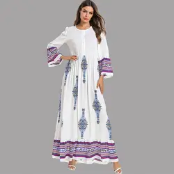 2019 для женщин демисезонный платье с круглым вырезом длинным рукавом плюс размеры 4XL Белый принтованная повседневная одежда vestido longo