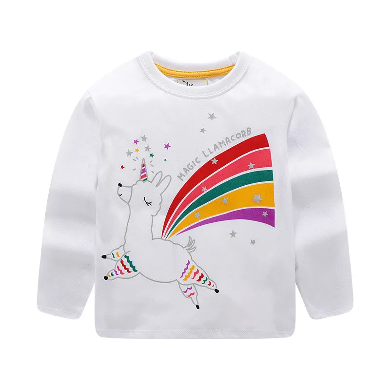 

Jumping meters baby girls Alpaca cartoon spring autumn clothes kids new fashion printed animal cotton t shirts hot selling tops