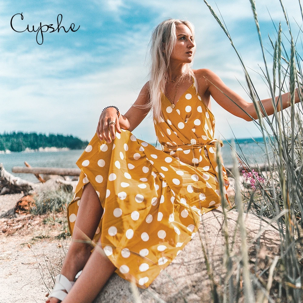 CUPSHE Летнее Длинное Платье Макси в желтый горошек Jurken Zomer 2019 женское пляжное