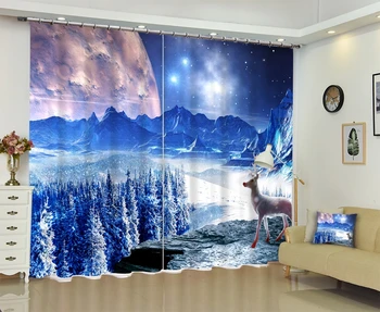 

Customized Zebra Deer print Blue Luxury 3D Blackout Window Curtain Drapes For Living room Bed room Hotel Wall Tapestry Cortinas