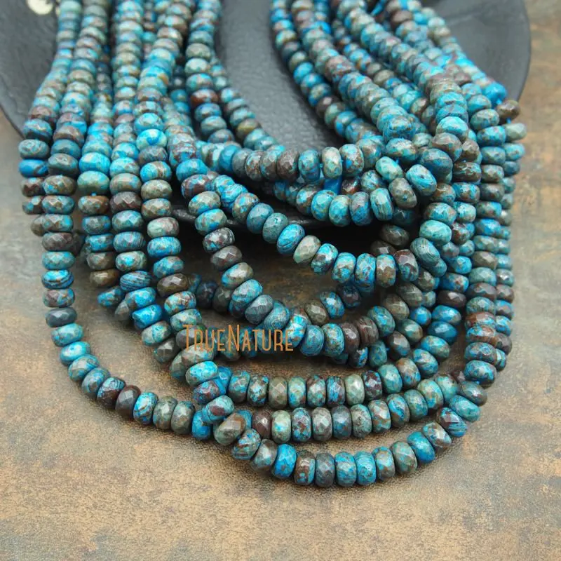 

5 Pieces For Sale Wholesale Ocean Jaspers Rondelle Beads Blue See Chinese Loose Beads For Jewelry DIY Various Size BE5488