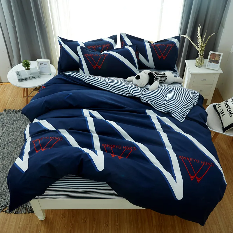 

Classic bedding set 5 size Stripe heart black bed linen 4pcs/set duvet cover set Pastoral bed sheet AB side duvet cover 2019 bed