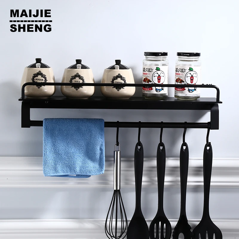 Nordic Simplified Black Kitchen Bathroom Shelf Aluminum Bathroom