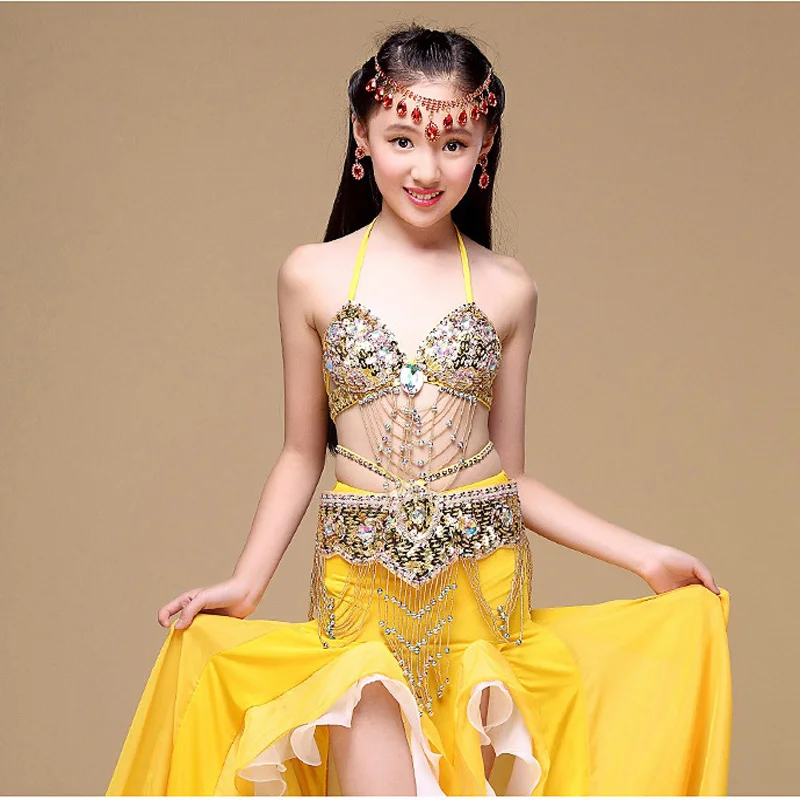 2017 Hot Selling Children Belly Dance Costumes 6 colors Kids' Girls Belly Dance Outfit Costume India Dance Clothes bra+belt+dress (4)
