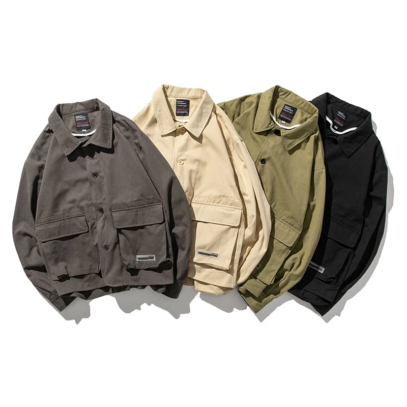 

2019 Autumn New Original Japanese Solid Color Lapel Tooling Wild Casual Tide Men's Thin Section Loose Korean Long-sleeved Jacket