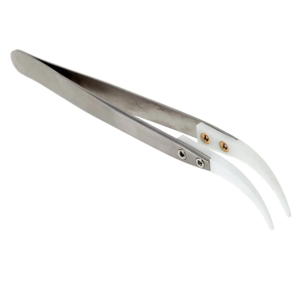 

THGS Ceramic tweezers with stainless steel handle Refractory Curved Corrosion Resistant Acid Resistant pointed tweezers