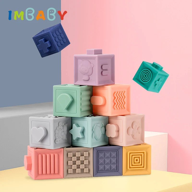 

12pcs Bite Teether Bath Toys For Baby Kid Water Toy Rubber Soft Building Blocks Cognitive Sounding Toys in Bathroom Toy For Baby
