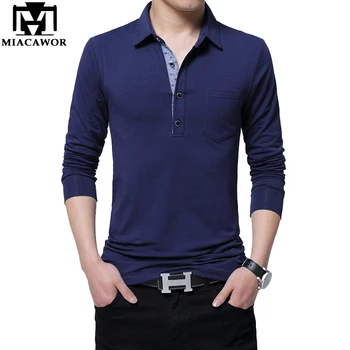 

MIACAWOR High Quality Men Polo Plus Size 4XL 5XL Solid Color Polo Shirt Cotton Casual Men Spring Long sleeve Camisa Polo T668