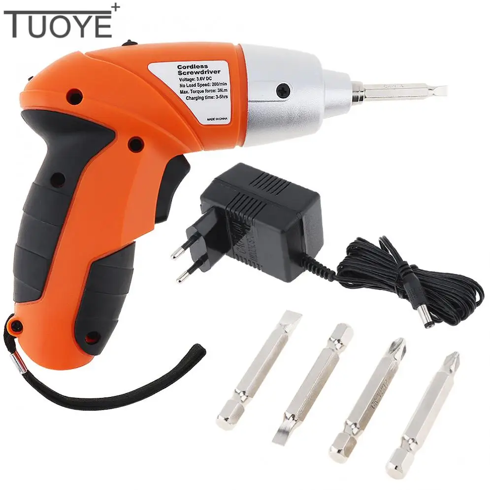 TUOYE 3.6V Rechargeable Battery Electric Screwdriver Kit with 4 Bits