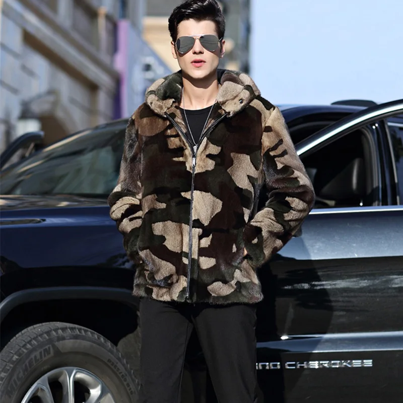 Fang Tai Fur 2019 Мужская импортная бархатная норковая шуба камуфляжная с мехом Капор из норки пальто Мужская X-Long умная Повседневная настоящая