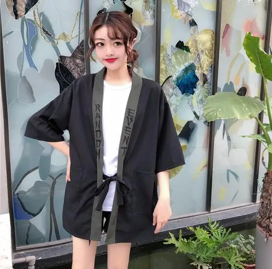 Couple Japanese Kimono Summer Cardigan Kimono Yukata Woman Black Summer Loose Outer Garment