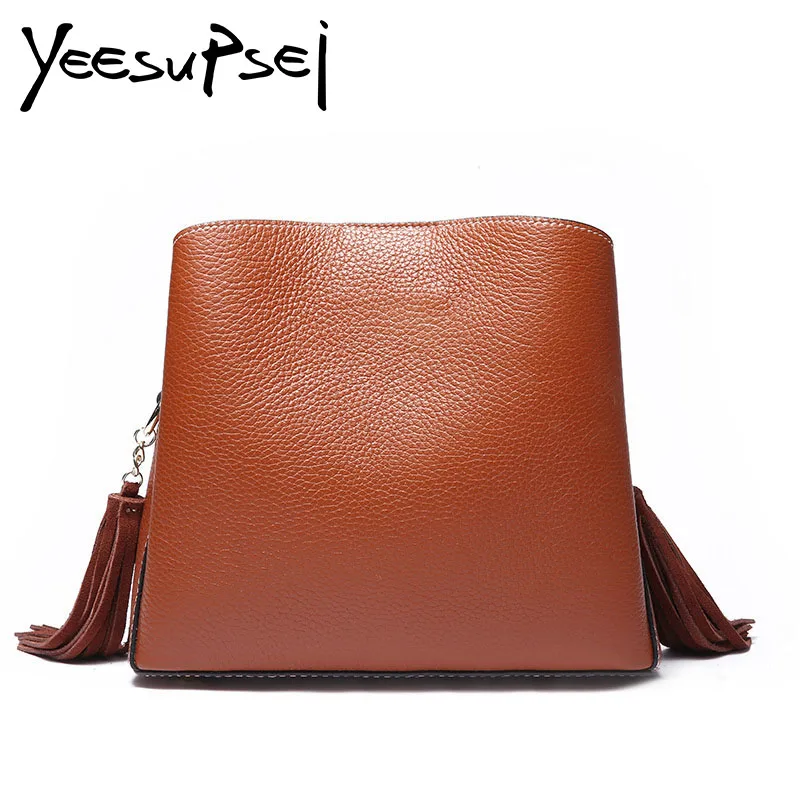 

YeeSupSei New Real Leather Bag Women Fashion Tassel Handbag Wide Shoulder Bag Woman Summer Tote Bags for Women Tassels Tote Bag