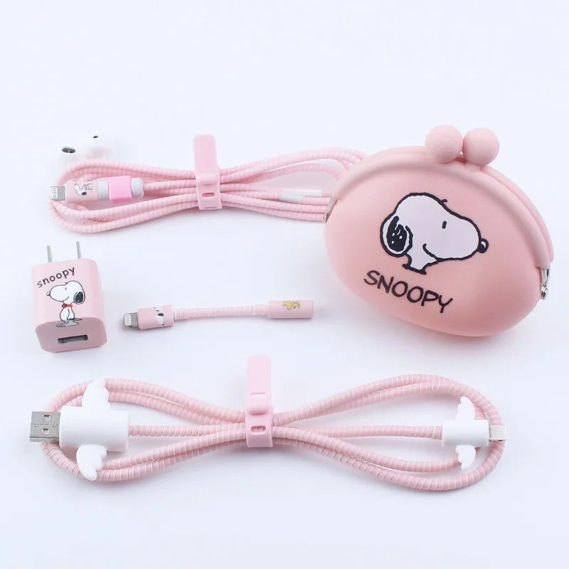 Cena Śliczne usb z postacią z kreskówki kabel zestaw ochronny na słuchawki z oplot na kable naklejki spiralna osłonka na kabel dla iPhone 6 6s 7 8 Plus X XR