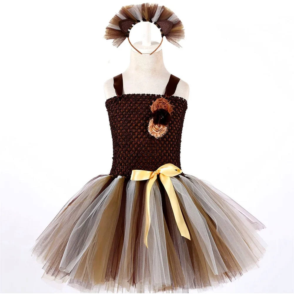 Cute Lion King Cartoon Animal Cosplay Tutu Dress Kids Christmas Party Dresses for Girls Knee Length Dress Set Baby Girl Clothes (2)