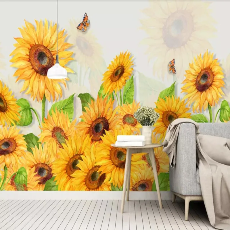 

Nordic minimalist small fresh hand painted sunflower flower watercolor background wall