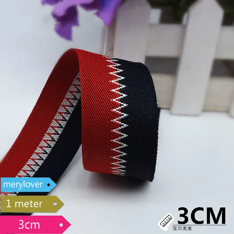 30 мм ширина Красный Черный волны дизайн полосатый Grosgrain ленты Рюкзак украшения