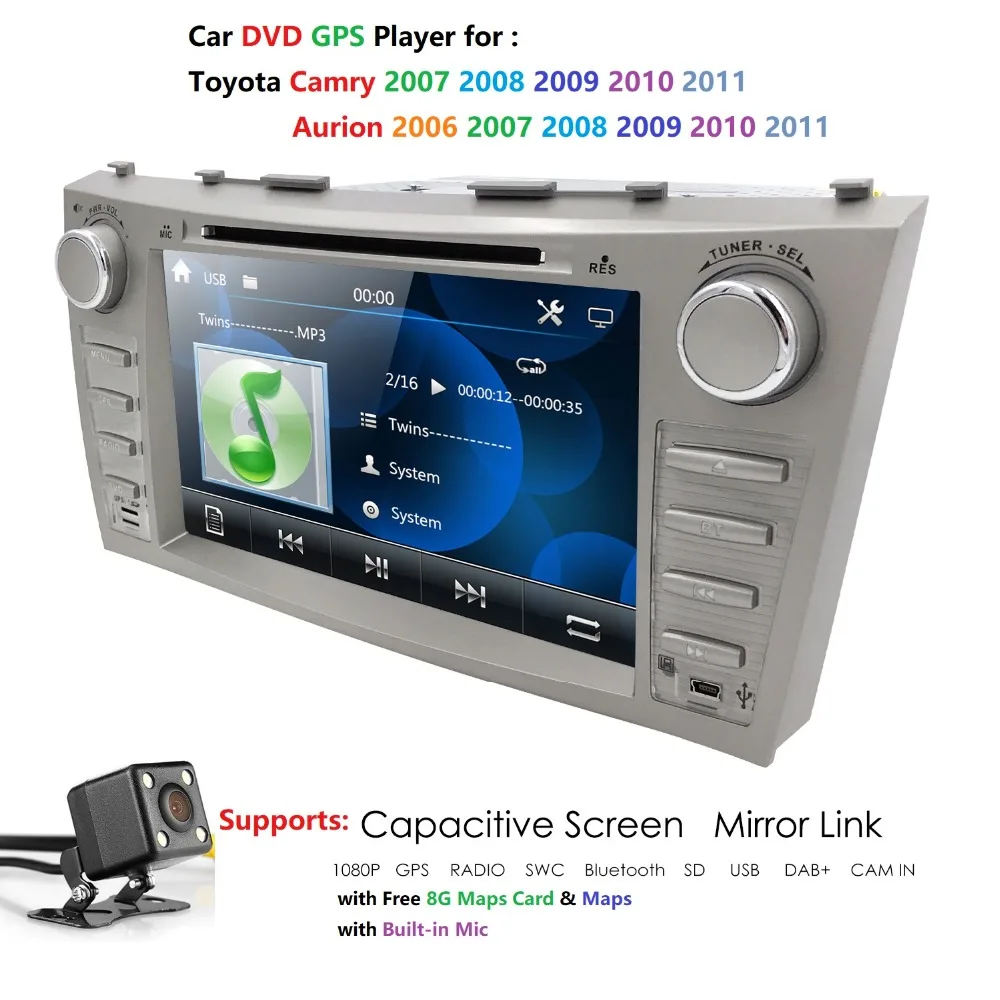 Sale 8 Inch 2 Din Car DVD Player GPS Navigation Auto Radio For Toyota Camry 2007 2008 2009 2010 2011 Aurion 2006  RDS AUX USB SWC BT 3