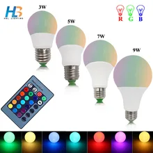 HBL RGB RGBW Led Bulb E27 3W 5W 7W 9W AC85-265V RGB Led Light Lampada 16 Color Change With Remote Controller for decoration