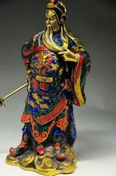 

Chinese Exquisite Cloisonne Copper Handmade Statues --- Guan Gong & big sword