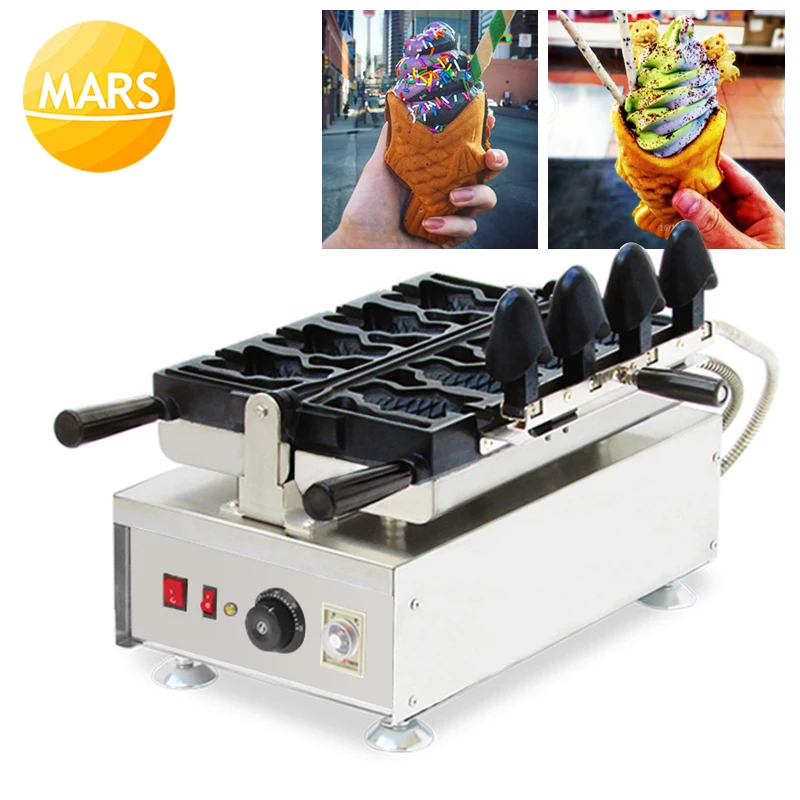 Коммерческий Электрический Рыба хлеб мороженое тайяки создатели 220V 110V открытый рот Snapper конусные машины для выпечки вафель железная