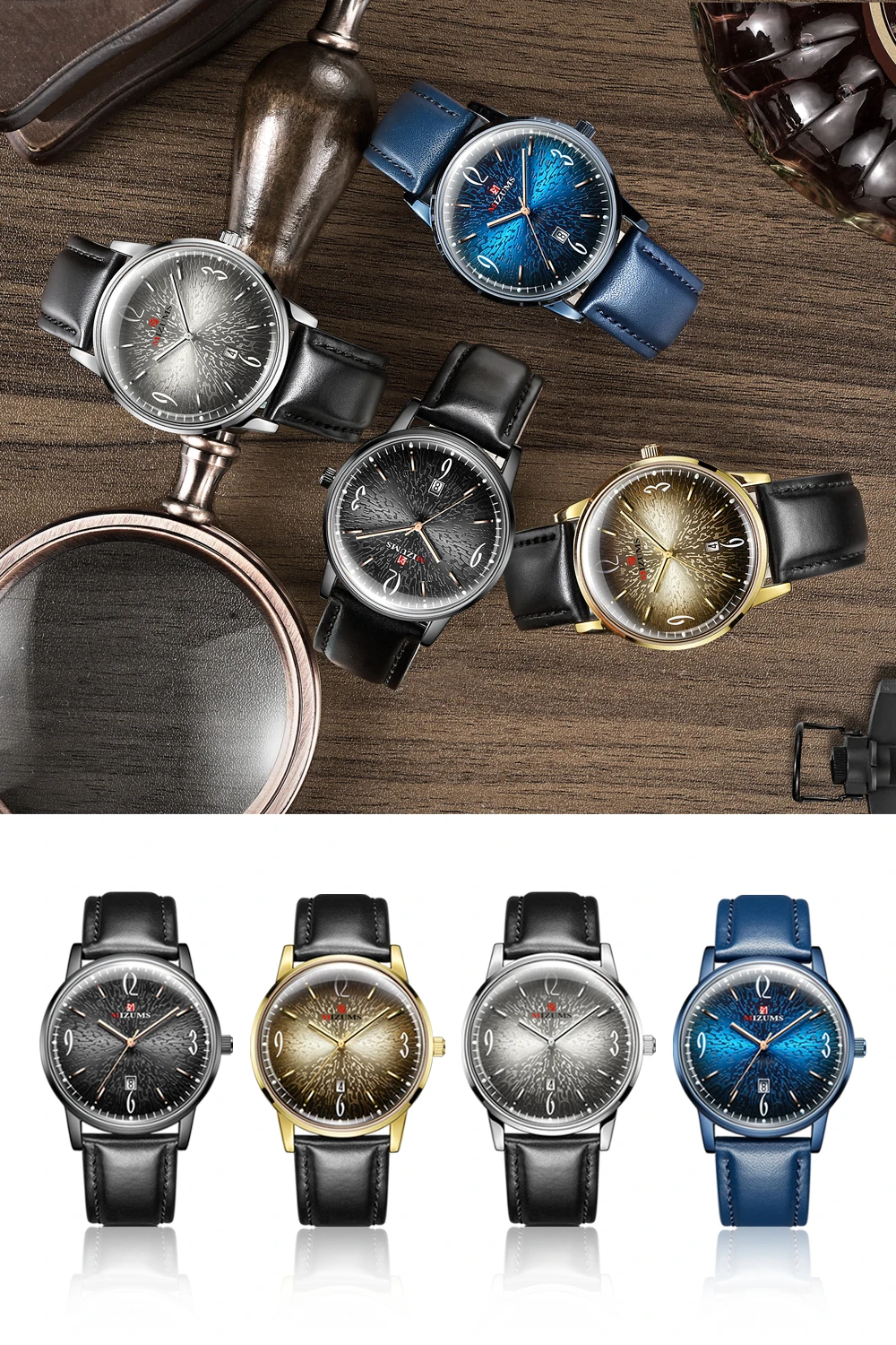 mizums Mens business Watches Top Brand Luxury soft leather Men Watch Waterproof Sport Watch Men Male Clock Man Wristwatch silver gold steel case creative design drop shipping (1)