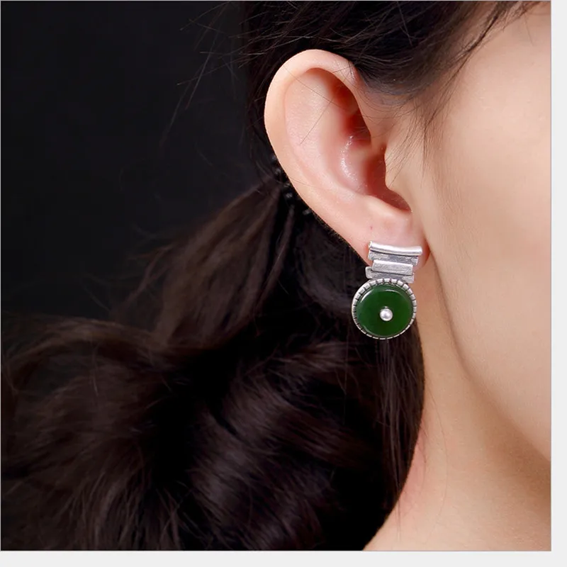 Natural green Vintage Button Earrings with Circles