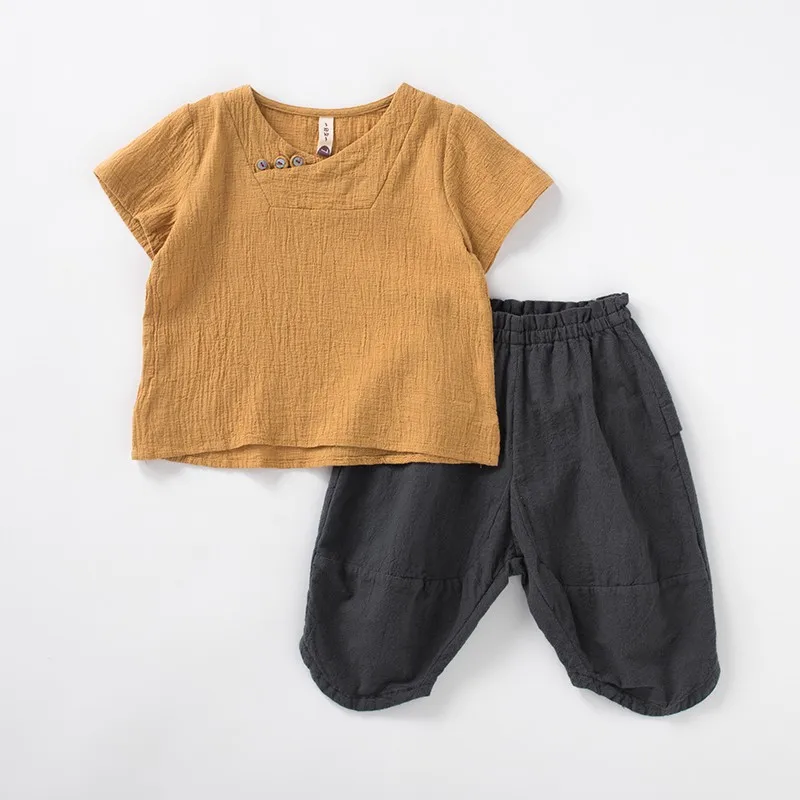 Children Clothing Set Linen Summer Baby Boys Clothes Sets Short Sleeve T-Shirt + Pants 2 Pcs Kids Suit Breathable 90-140cm |