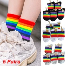 5 пар цветные полосатые женские мужские безбортные носки студенческие короткие носки забавные повседневные летние носки женские