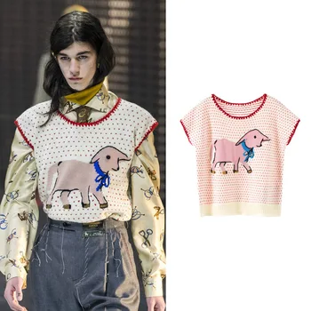 

New house of big runway looks female cartoon elephant jacquard coat color shawl sleeveless sweater SA0512
