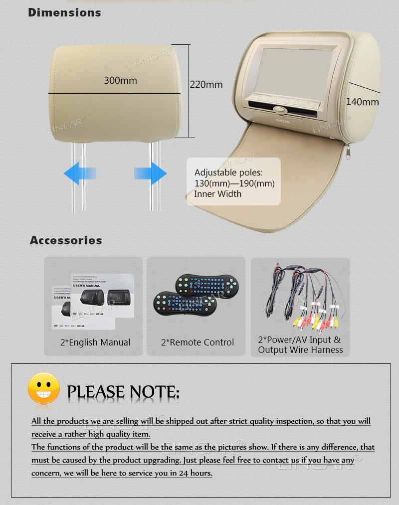 Top 9 Inch Car Headrest DVD Player Monitor With 800*480 TFT LED Touch key Built-in Speaker Support USB HDMI Games Remote Control 10