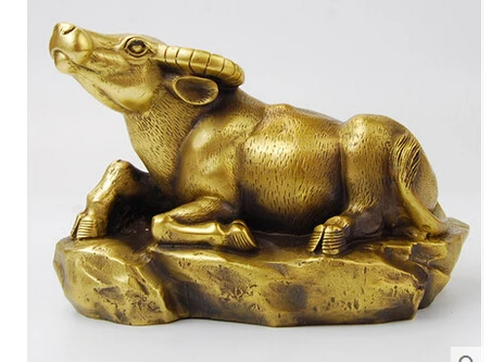 

Crafts Arts Size:18*10*12cm Folk Pure Bronze FengShui Wealth Year Zodiac Lying Bull Buff Statue cooking tools 100% Brass Bronze