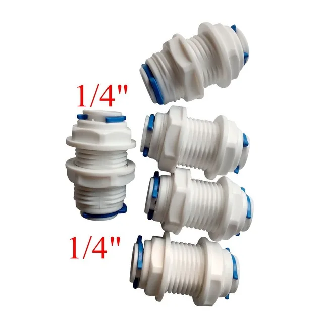 

5Pcs 1/4" OD Tube RO Water Straight Bulkhead Fittings Quick Connector RO Water System