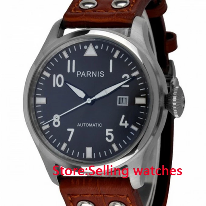 

47mm Parnis Gray Dial White Number Automatic men watch