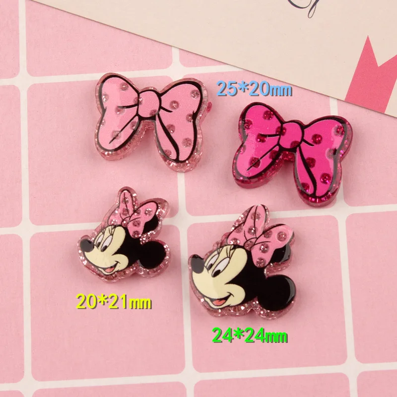20Pcs Cute Minnie Bow Tie Planar Resin Cabochons FlatBack DIY Accessories For Phone Case Kids Charms Scrapbook Buttons