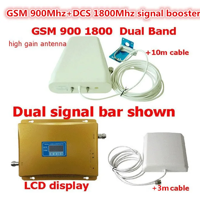 

Full Set LCD display! High Power Dual Band GSM 900MHz DCS 1800MHz 65db Mobile Phone Cell Phone Signal Booster Amplifier Repeater
