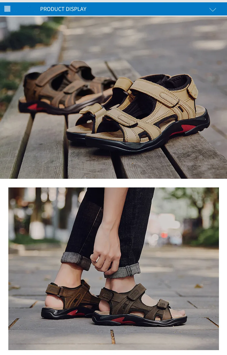 Clorts/мужские летние сандалии из натуральной кожи; спортивная пляжная обувь; Легкие уличные сандалии с открытым носком; мягкие походные кроссовки; большие размеры