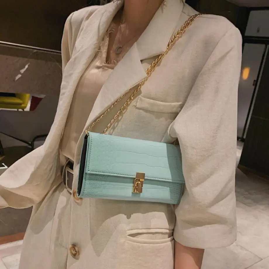 

2019 Summer New Stone pattern Flip bag Quality Leather Women's Designer Handbag Lock Chain Shoulder Messenger bag Bolsos Mujer