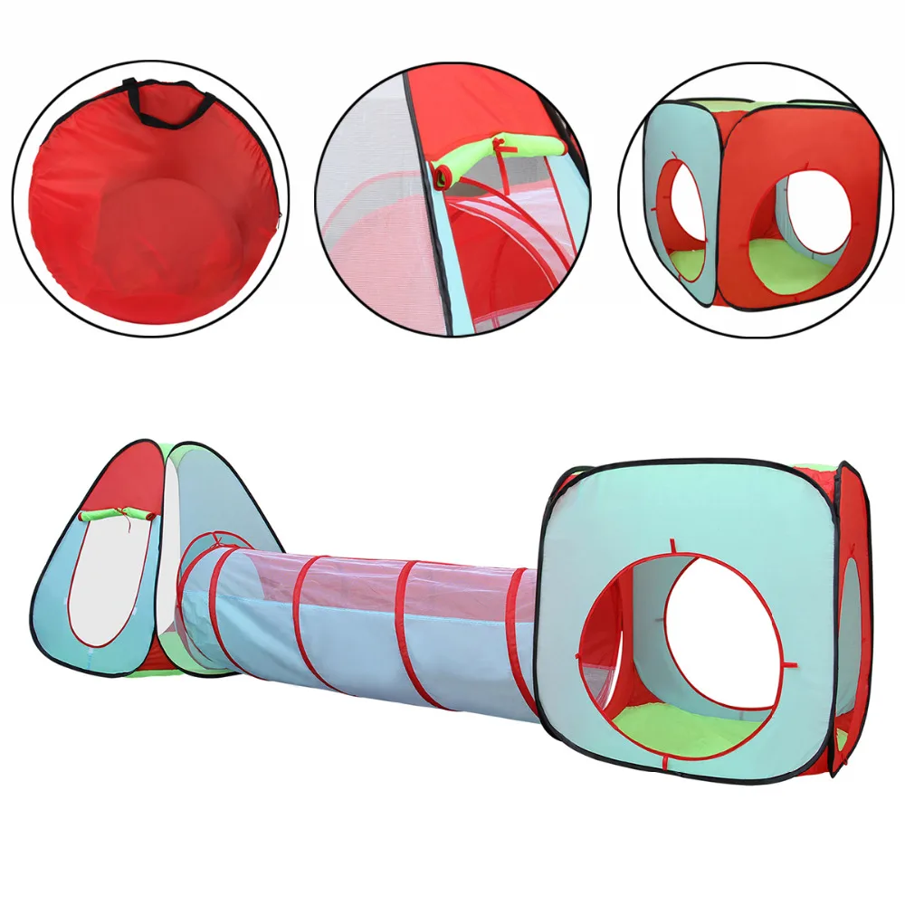 

3 Pcs Children Tent Baby Toys Set of Square Cubby Children's house Game Triangle and Cylinder Spring-Pop Tunnel Balls Pool