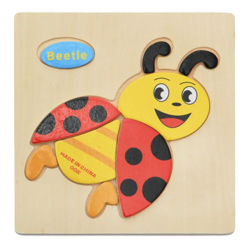 Wooden 3D Puzzle Jigsaw Baby Learning Toys for Children Cartoon Animal Fruit Puzzles Intelligence Kids Children Educational Toy 10