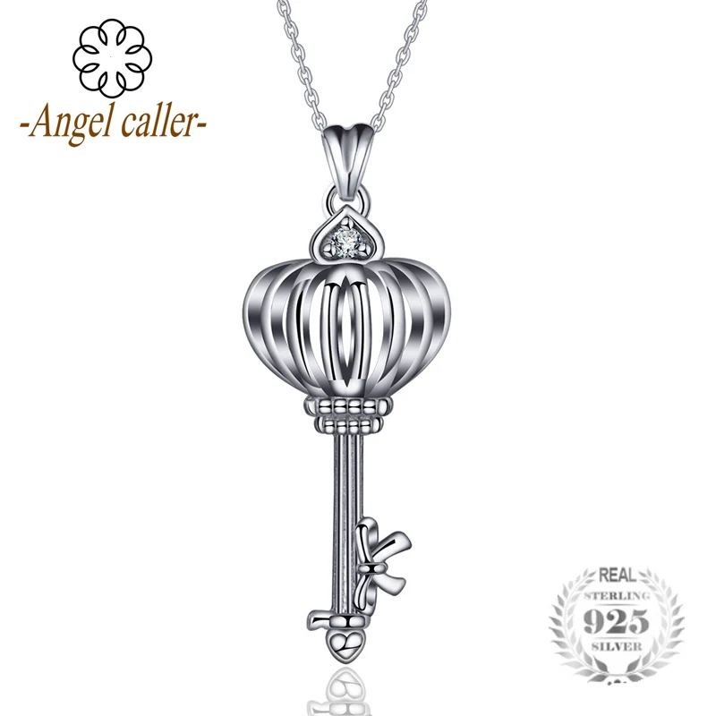 

Angel Caller Sterling Silver Necklace Crown Key Pendants Necklace AAA Zircon Choker Chains 925 Fashion Jewelry for Women CYD87