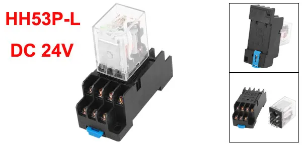 HH53P-L DC 24V Coil 14 Pins 4PDT 35mm DIN Rail Red Light Power Relay w Socket