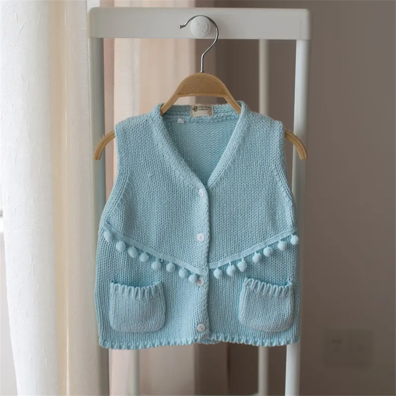 Kids Girls Cardigans Solid Pink Blue White Color Tassel Knitted